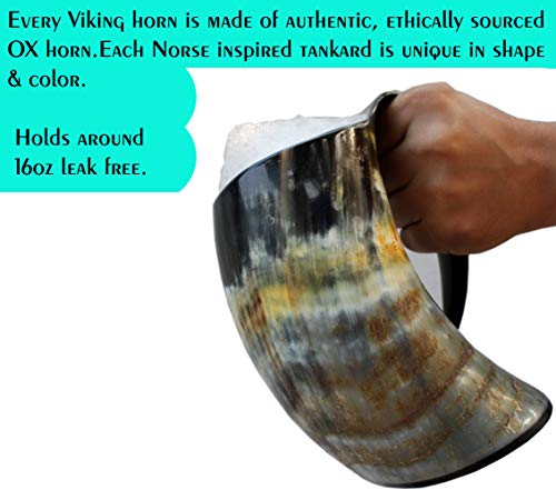 5MOONSUN5’s Viking Drinking Horn Cup Ox Cup Goblet Tankard Handcrafted - Drink Mead & Beer Like Game of Thrones Heroes with This Large Ale Stein A Perfect Present for Real Men (20oz) - Thumbnail 5