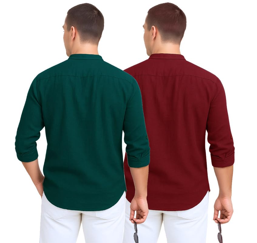 Image of DEEMOON Combo of Men's Cotton Blend Solid Regular Fit Full Sleeve Short Kurta | Men's Trendy Short Kurta Pack of 2 (Available in Plus Size & Combo Packs)