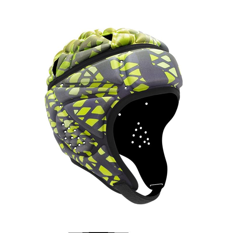 Unisex Padded Rugby Headguard Full Covering Scrum Cap Soft Goalkeeper Headgear Anti-Collision Safety Helmet Football Head Protection Hat for MMA, Rugby, Martial Art (Yellow, M for kids 6-11 Yrs)