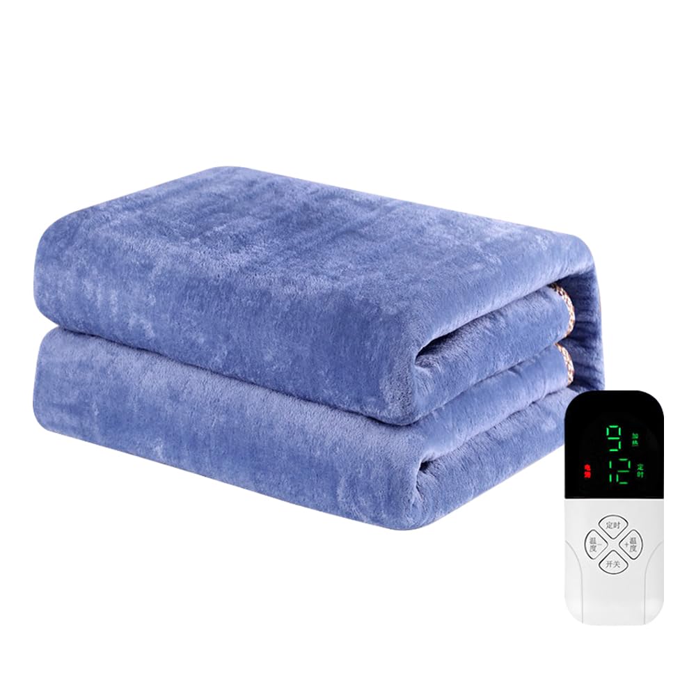 Generico Scialle Riscaldato Elettrico,Coperta Termica Singo Coperta elettrica da 220 V con Interruttore Intelligente, termocoperta di Sicurezza Spessa, Materasso in Flanella Calda(Blue,90x180cm)