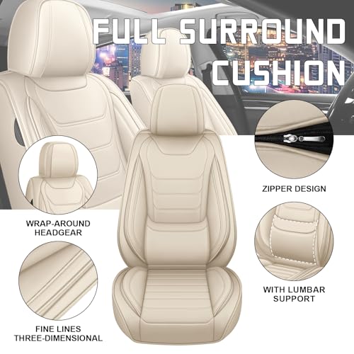 Image of Car Seat Cover Full Set for Toyota Camry Hybrid Seat Covers 2007-2024, Nappa Leather Waterproof Seat Covers For Cars, Airbag Compatible, Universal Automotive Seat Covers(Standard Front Row /Beige)
