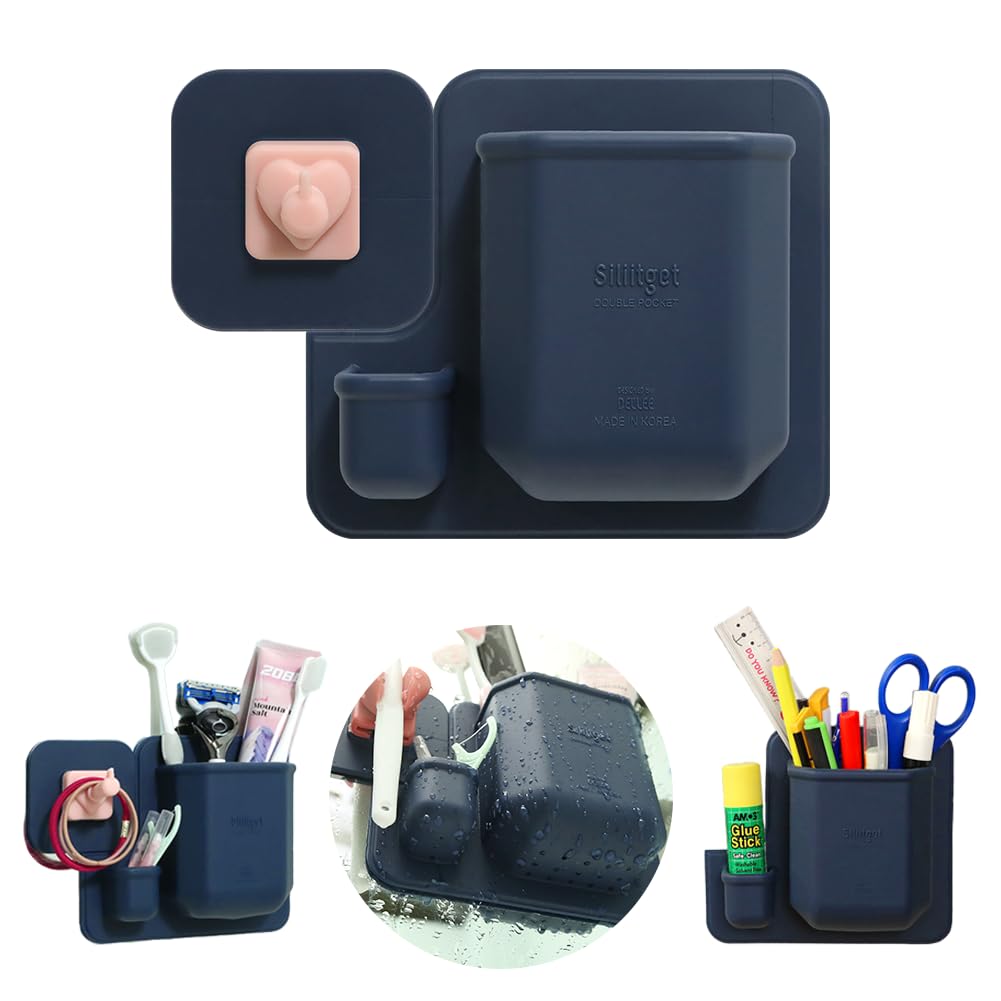 SILUNITY Silicone Wall Mounted Organizer - Made in Korea BPA Free - Storage with Hook - Bathroom and