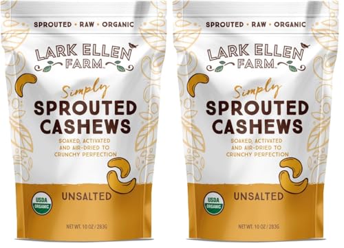 Lark Ellen Farm Sprouted Organic Certifed Cashews Unsalted - 10 oz Bag, Non GMO, Keto Snacks, Paleo, Gluten Free, Vegan, Organic, Plant Based, High Protein, Low Glycemic Index, Peanut Free Facility…