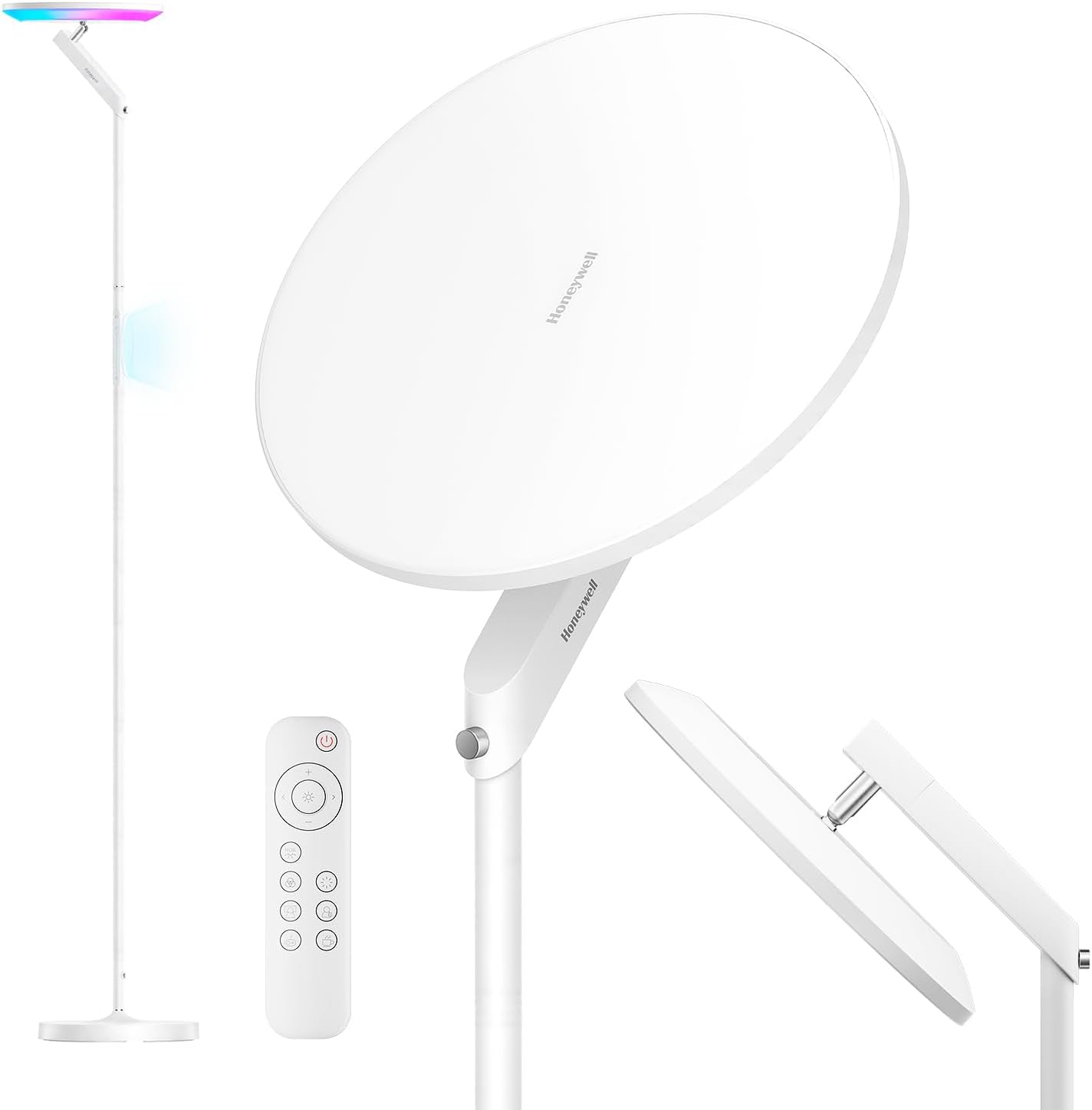 Honeywell LED Floor Lamp 3000LM Full-Spectrum Torchiere Reading RGB Remote | 180 Sunturalux Beads, CRI92,2700K-5700K Rotating Head,Touch Dimmable,6 RGB Modes Tall Standing Lamp for Living Room Bedroom