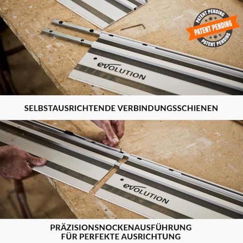 Evolution ST1400-G2 Führungsschiene Kreissägen Universal passend für die meisten Marken Makita, Metabo Bosch, Festool, 1,4m (2 x 700 mm ) Selbstausrichtende Verbindungsschienen, Endanschlag-Zubehör