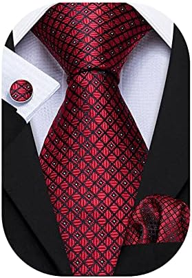 Barry.Wang Men Tie Solid Silk Tie Pocket Square Cufflinks Set Wedding Plain Tie Business Formal