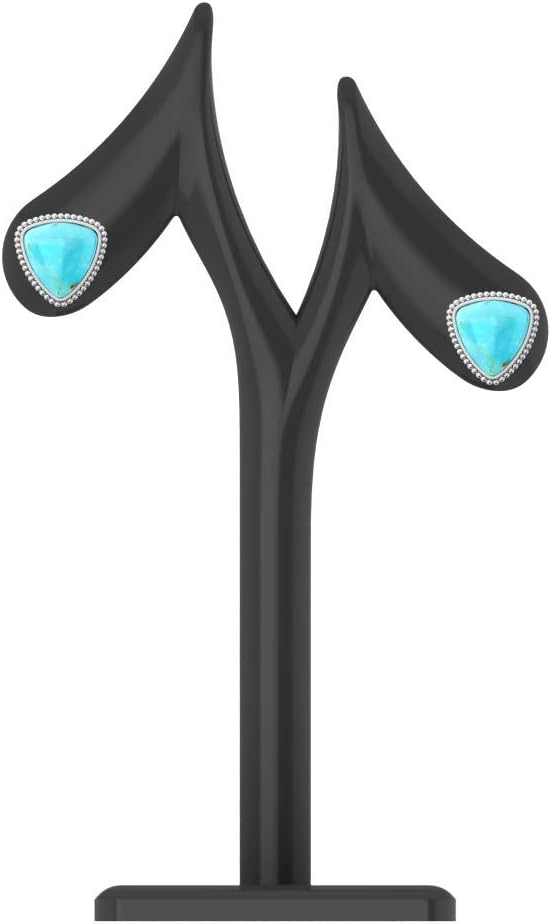 Women’s Larimar Earrings 925 Sterling Silver Boho Bohemian Gypsy Style Gemstone Stud Earring 14mm Trillion Earring with Push Back Elegant Jewelry Accessory - Image 3