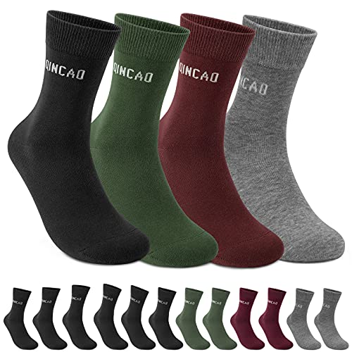 QINCAO 12 Paar Socken Herren Damen Sport Schwarz Baumwolle Lange Komfortbund Socks(6xSchwarz +2xDunkelgrau + 2xTiefrotX + 2xArmeegrün,43-46 Cover