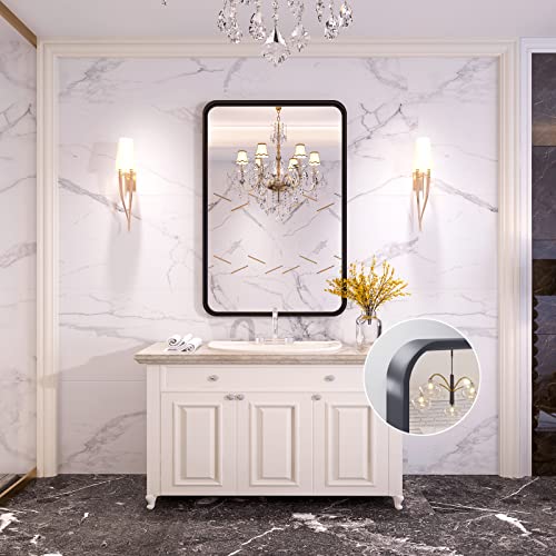 Abelockand 22" X 30" Black Rectangle Matte Black Metal Framed Bathroom Mirror, Wall Mounted Black Vanity Mirror, Horizontally Or Vertically #TOP6