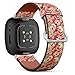 CJBROES Replacement Leather Watch Band, Compatible with Fitbit Versa 3 and Fitbit Sense of Wristband Bracelet Accessory - Vintage-Floral