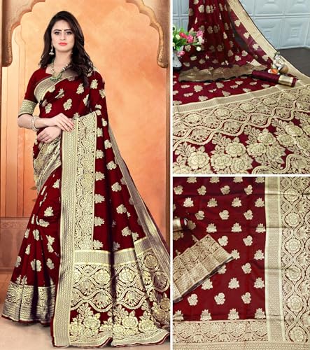 Image of Women's Kanjivaram Ptinted Soft Silk Banarasi Saree With Unstitched Matching Bloue Piece | Saree for Women