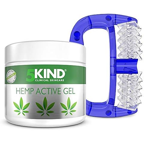 5kind Massage Kit - Handheld Manual Massager & Hemp Active Gel 300ml - High Strength Hemp Oil Formula - Soothe Sore Muscles, Back, Feet, Knees, Neck, Shoulders Cover