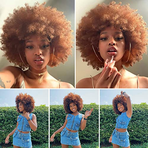Hihoo Short Afro Wig With Bangs For Black Women Afro Kinky Curly Wig 70S Premium Synthetic Big Afro Wig(Brown) #TOP4