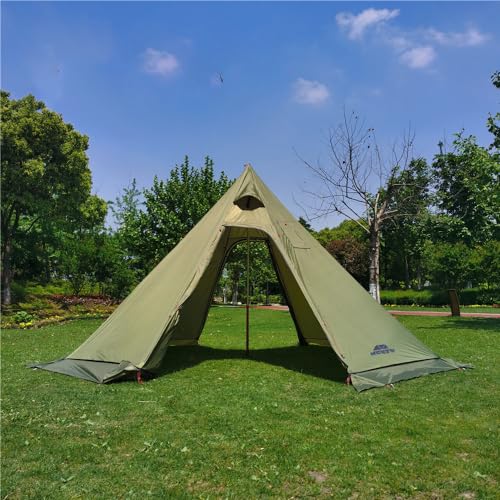 Vilemoon Tipi Hot Tent with Fire Retardant Stove Jack for Flue Pipes, 3~4 Person, Lightweight, Teepee Tents for Family Team Outdoor Backpacking Camping Hiking (Green)