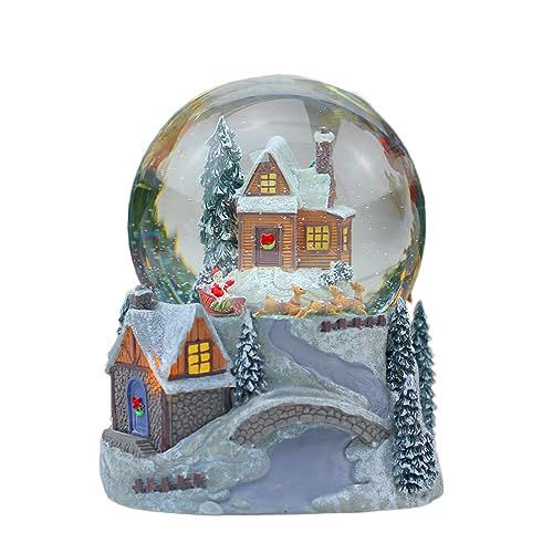 Juniland Snowy Town and Automatic Revolving Santa and Sleigh Snow Globe Color Changing Light Effect Snowglobe with Illuminating and Dimentional Winter Scene Base Plays (Santa Clause is Coming to Town) by Juniland - Used condition - US$6.37