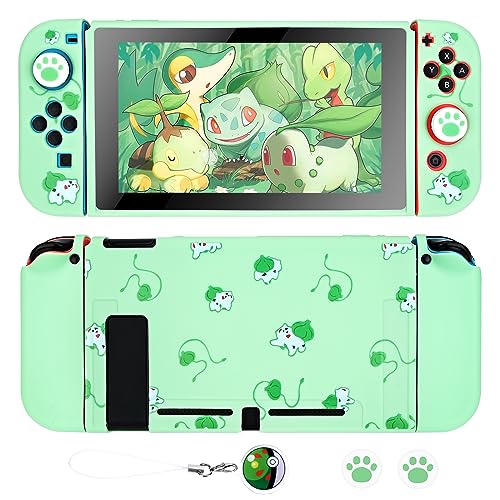 DLseego Dockable Case Design for Switch 2017, Anti-Slip Shock-Absorption Protective Soft Carrying Case and Joy Con Controller with 1 PCS Elf Ball Pendant and 2 PCS Thumb Grip caps -Black Lying Cat