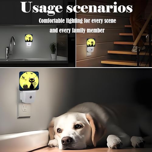 Image of Happy Halloween Cat Night Light,Plug Into Wall with Dusk to Dawn Light Sensors, Warm Nightlights for Bedroom, Bathroom, Hallway, Kitchen, Gifts Ideal for Boys Girls Women Men