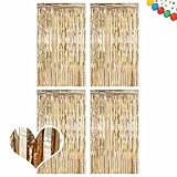 4 Stück Lametta Vorhang Champagnerfarbene, 1mx2m Glitzer Lamettavorhängen Champagner Gold, Glitzer Party Vorhang, Glitzervorhang Lamett, Metallische Glitzervorhang Fringe für Geburtstage Hochzeit Deko