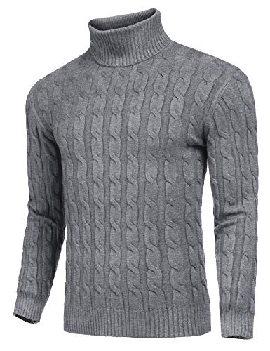 Pull col roulé gris homme Coofandy taille XL en maille confortable