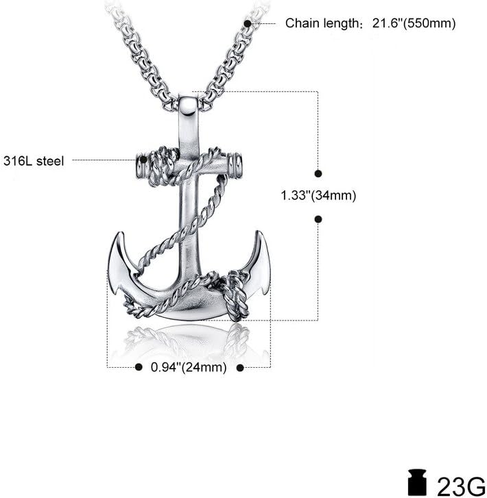 Feraco Anchor Necklace for Men Vintage Navy Nautical Pirate Pendant Stainless Steel Anchor Chain Necklace, 21.6 inch - Image 2
