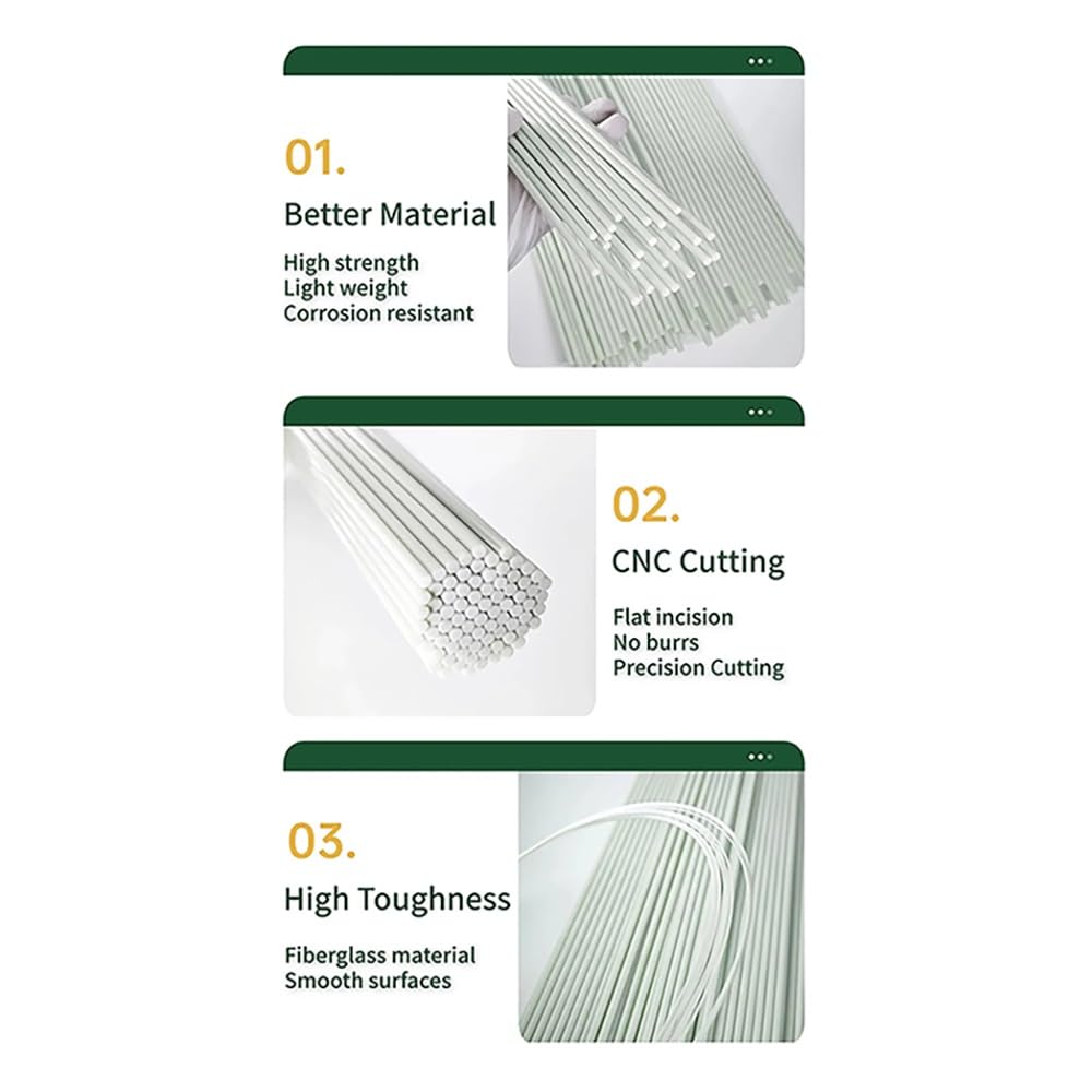 Lot De 10 Ou 20 Tiges En Fibre De Verre Blanches De 0,8 À 5 Mm X 500 Mm For Tentes, Serres, Plantes, Cerfs-volants Et Loisirs Créatifs.(0.8x500mm,20pcs)