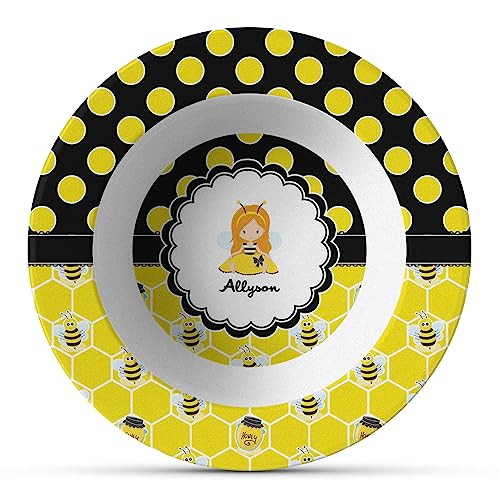 Personalized Honeycomb, Bees & Polka Dots Plastic Bowl - Microwave Safe - Composite Polymer