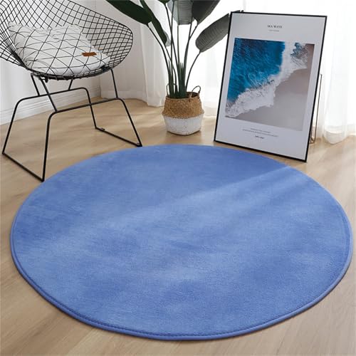 Hearda Grand tapis rond antidérapant en polaire de couleur unie pour chambre à coucher et cuisine - Pour salon, couloirs, chambres (40 cm, bleu foncé)