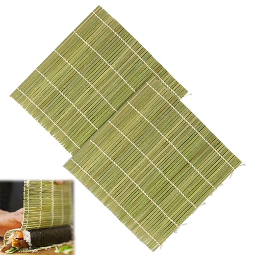 Tokaneit Herramientas para Hacer Sushi,Bandeja de Bambú Natural para Sushi,Roll Mat Bamboo,Alfombrilla de Bambú Reutilizable,para Cocinar,Fiestas,Principiantes,Profesionales 2 Piezas