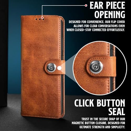 Image of WOW IMAGINE Shock Proof Flip Cover Back Case for Samsung Galaxy M17 5G | A17 5G | F17 5G (Magnetic Button Flip Case | Wallet Pockets & Stand | Leather Finish | Alder Brown)
