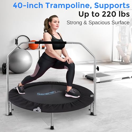 SereneLife 36/40" Foldable Mini Trampoline - Compact Fitness Trampoline for Kids Adults, Exercise Rebounder with Foam Handle, Indoor/Garden Workout Equipment, Max Load 150/220 lbs