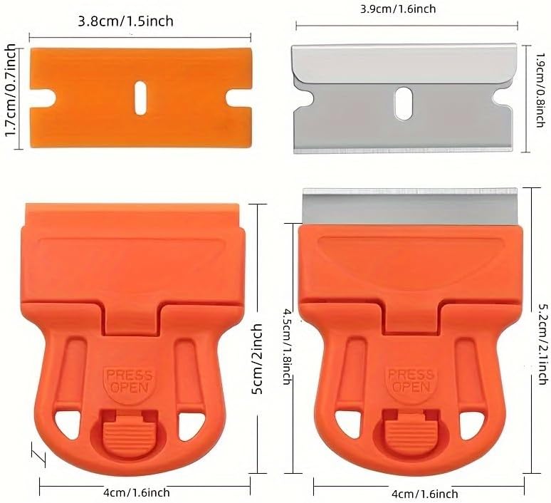 Mini Razor Blades Scraper, Removes Decals, Stickers, And Old Glue, Glass And Car Window Film Glue Remover, Scrapes Off Paint, Labels, And Debris，Orange