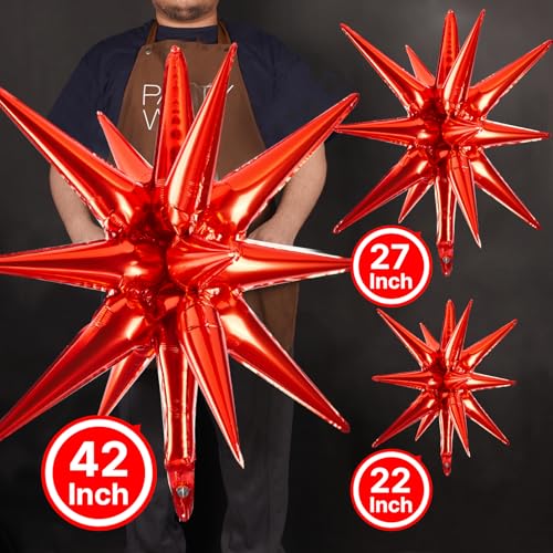 Image of PartyWoo Red Star Foil Balloons 10pcs Different Sizes Pack of 42 27 22 Inch Explosion Spike Mylar Balloons for Graduation Wedding Anniversary Birthday Bachelorette Engagement Party Decorations