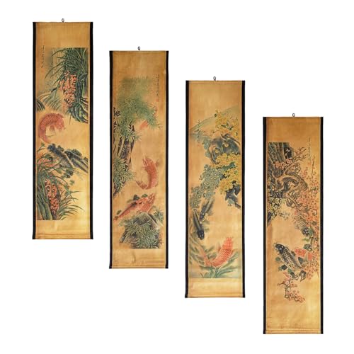 4PCS/Set Wall Scroll Hanging Painting Decor Japanese Koi Fish Flower