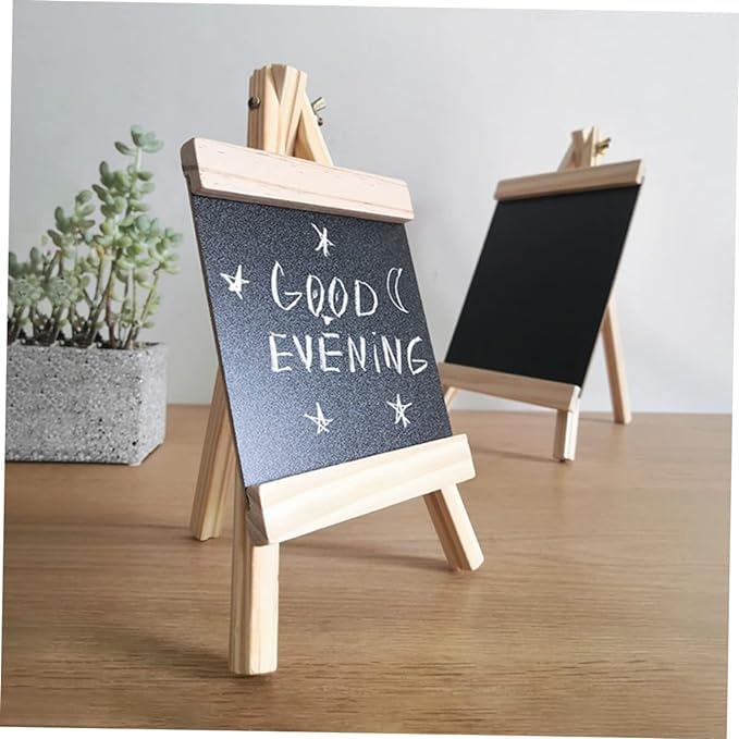 DIY Chalkboard Easel, Wooden Easel for Home Decor, with Decorative Stickers Wooden Slate Small Black Board with Stand