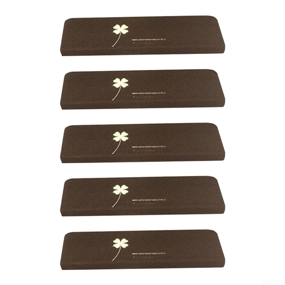 Lot de 5 tapis d'escalier autocollants phosphorescents - Antidérapant - Protection intérieure en bois marron foncé - Trèfle à quatre feuilles