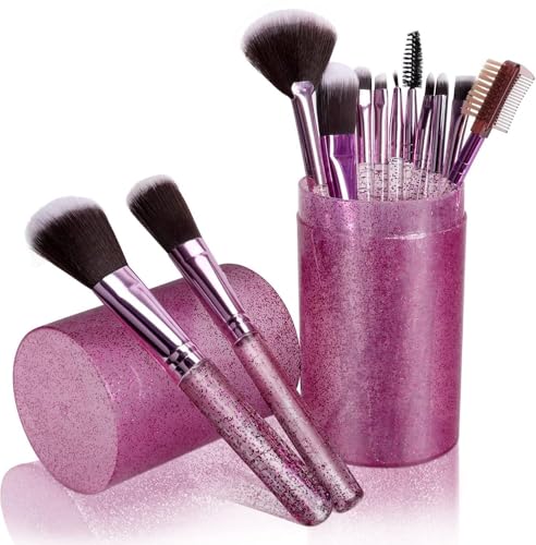 Image of HUDACRUSH Beauty Glittery 12Pcs Professional Make Up Brush with a Storage Case| For Foundation, concealer, Powder, Eyeshadow, Lipliner Etc, For Women (Glitter Pink)