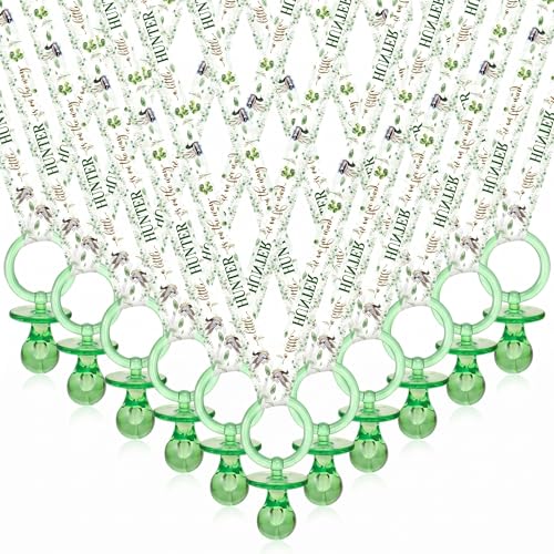 Image of Coume 60 Pieces Baby Shower Pacifiers Necklace Acrylic Pacifiers Necklace Charm Party Favors for Girls Boys Baby Shower Party Decorations Table Scatter (Neutral Style,Green)