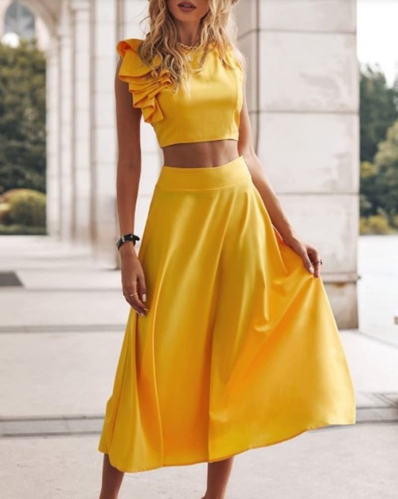 ORANDESIGNE Femme Ensemble Crop Top Et Jupe Longue Tenue de Soiree Chic et Glamour Sexy Costume Tailleur 2 Pièces Outfit Elegant Travail Décontractée au Bureau Mode Set Vetement