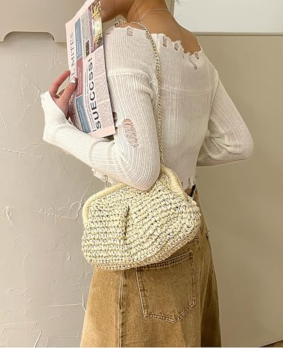 Image of Afashor Straw Clutch Purse for Women Summer Beach Woven Evening Bag Dumpling Casual Shoulder Handbag