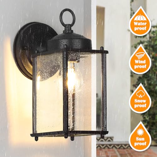 Image of MATAMEYE Outdoor Wall Lantern, Exterior Waterproof Wall Sconce Light Fixtures, Black Front Door Lighting, Anti-Rust E26 Socket Porch Lamp, 2 Pack