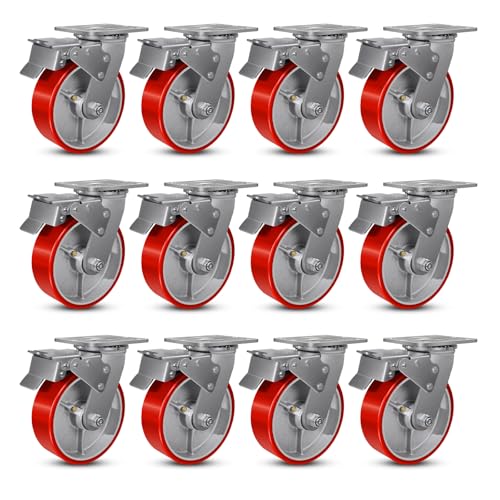 Caster Wheels, 6" Heavy Duty Industrial Casters Set of 2 with Load 2400lbs Capacity, Wheels for Cart Toolbox(12 Total Lock Brake)