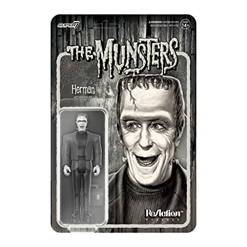 Super7 The Munsters Herman Munster (Grayscale) - 3.75' The Munsters Action Figure with Accessory Classic TV Collectibles and Retro Toys