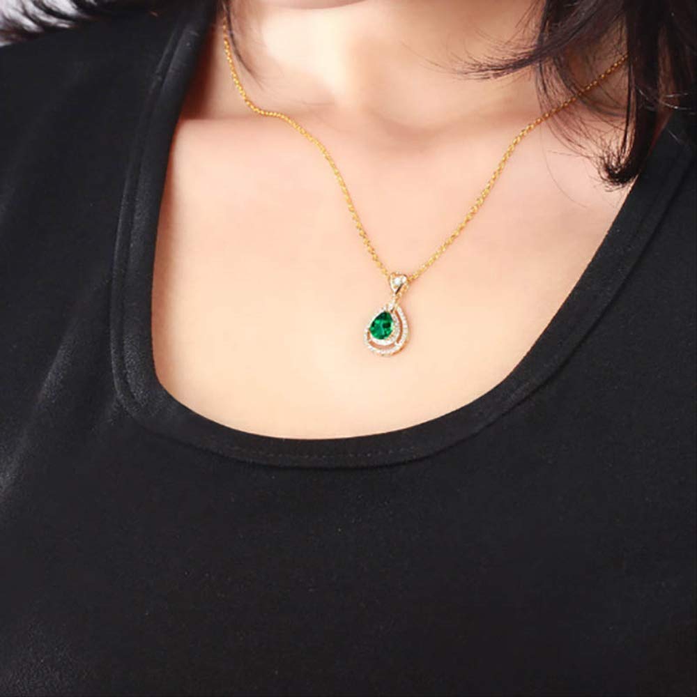Elegante Collana di smeraldi con Pendente a Forma di Goccia d'Acqua in Gioielli 925 per Donna