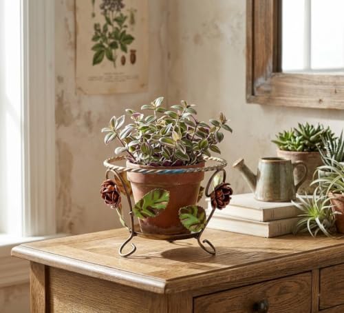 Cache-pot en fer forgé décoré main pour salon et terrasse fleurie 27cm - 2