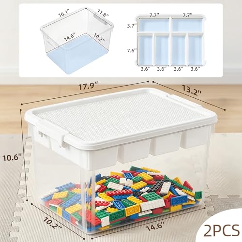 Image of Citylife 32 QT Stackable Toy Storage with Building Baseplate Lid and Removable Tray Tool Box Organizer Storage Bins with Lids for Organizing Bead, Tool, Sewing, 2 Packs