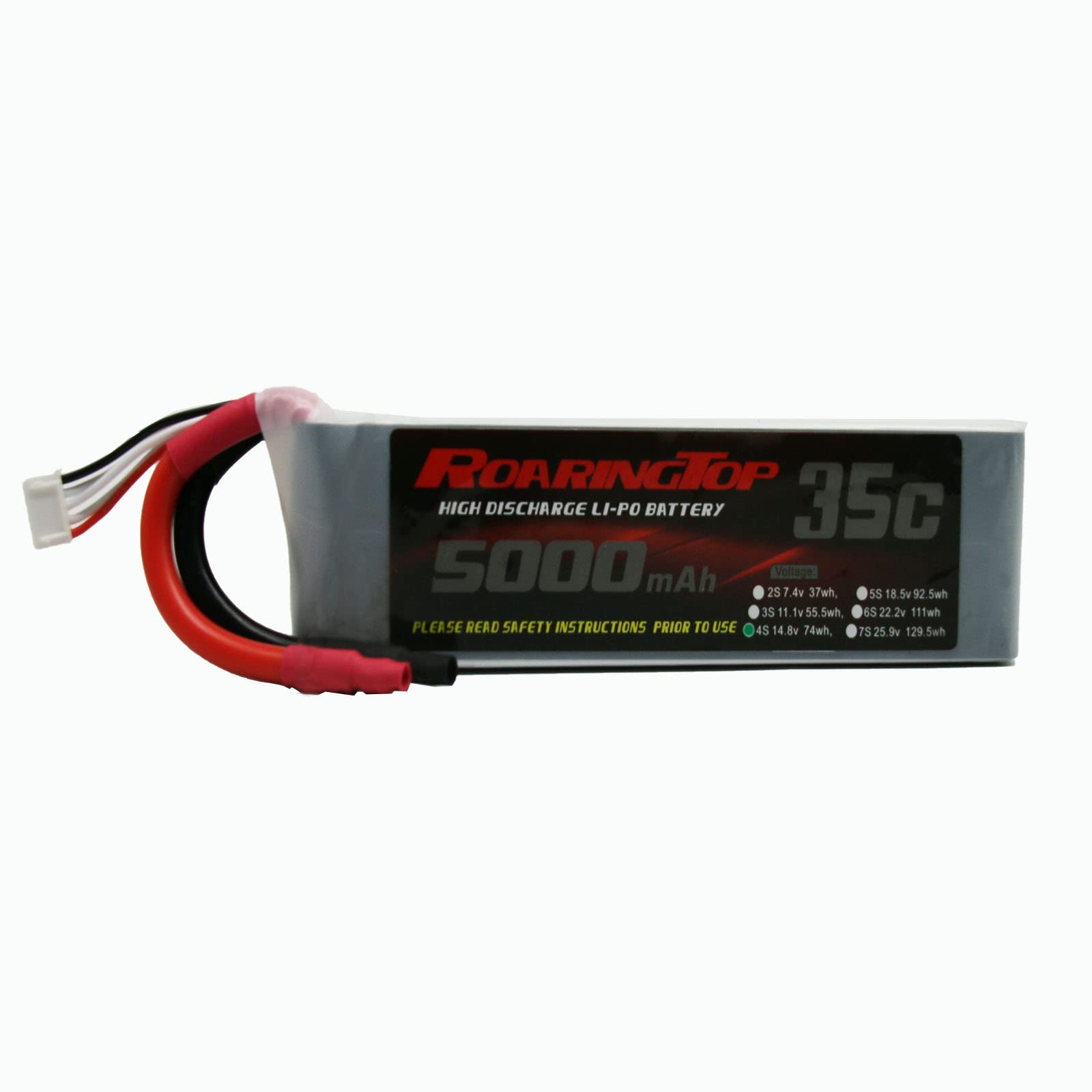 RoaringTop 4S 5000mAh 14.8V 35C Lipo RC Battery with Without Plug (Lead-out Wire) for Traxxas Slash X-Maxx RC Evader BX Car Buggy Truggy Crawler Monster Car Helicopter Airplane FPV Racing