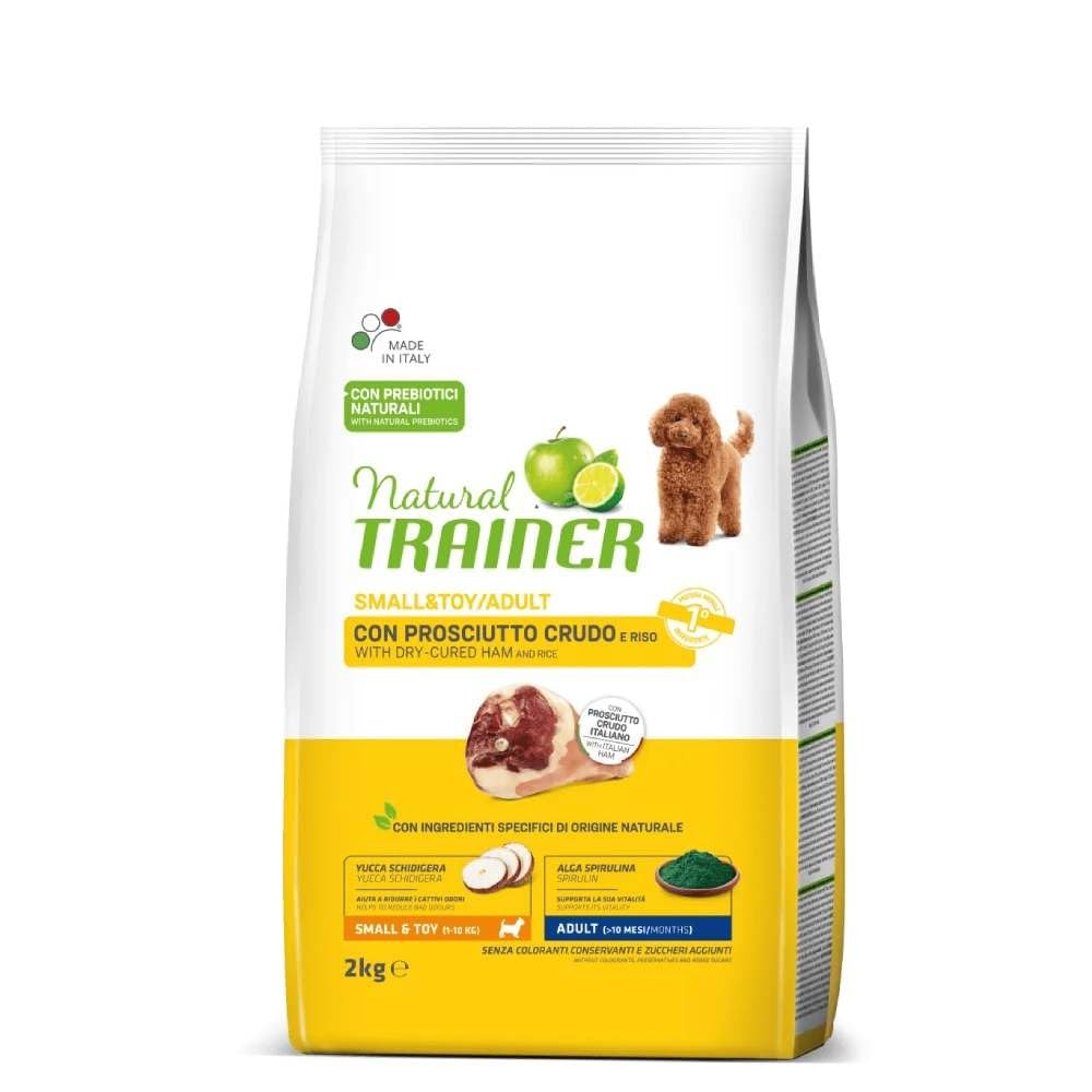 Natural Trainer Perro Small Adult Jamón Crudo 2 kg, alimento seco completo para perros adultos de talla pequeña, sabor jamón crudo, paquete de 2 kg