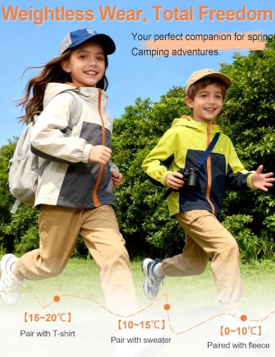 Image of Venzina Kids' Adventure-Ready Windproof Jacket Thermal-Insulated & Water-ResistantFixed Hood for Hiking, Camping, School