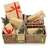 GREEN ALLUVIUM Wicker Basket Set – Stackable Storage Bins for Organizing Pantry & Kitchen – 1 Large Basket + 2 Small Baskets with Handle – Wicker Storage Baskets for Shelves & More