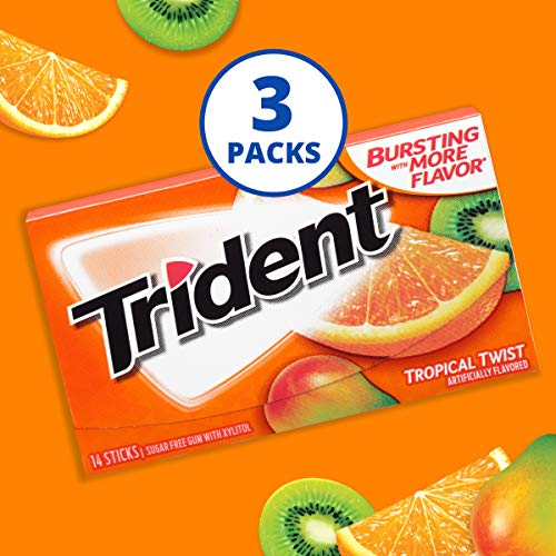 Image of Trident Tropical Twist Sugar Free Gum, 9 Packs of 14 Pieces (42 Total Pieces)
